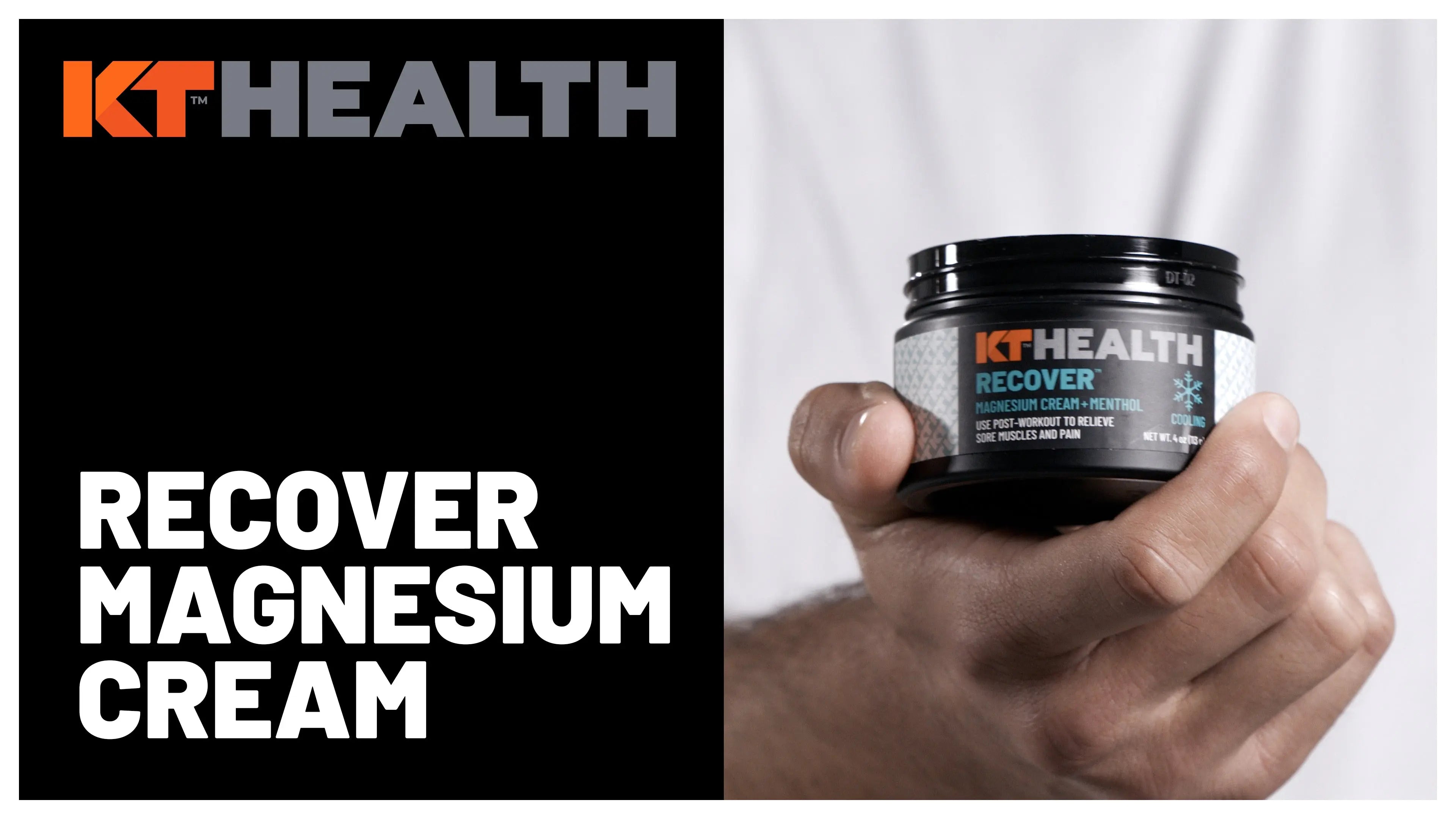 Ingredients and drug facts label for KT Health Recover Magnesium Cream