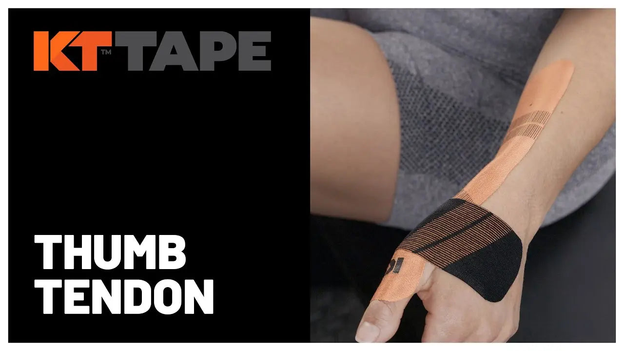 KT Tape Pro Jet Black roll with 20 pre-cut kinesiology tape strips for athletic support and thumb tendon taping