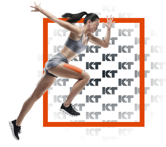 Woman running wearing KT Tape on leg