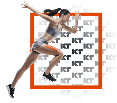 Woman running wearing KT Tape on leg