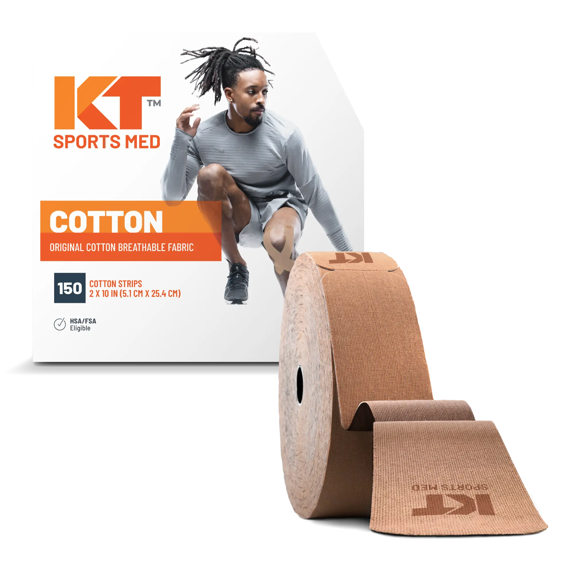 KT Tape Original Cotton kinesiology tape in Beige – 150 precut 10 inch strips for joint and muscle support#color_beige