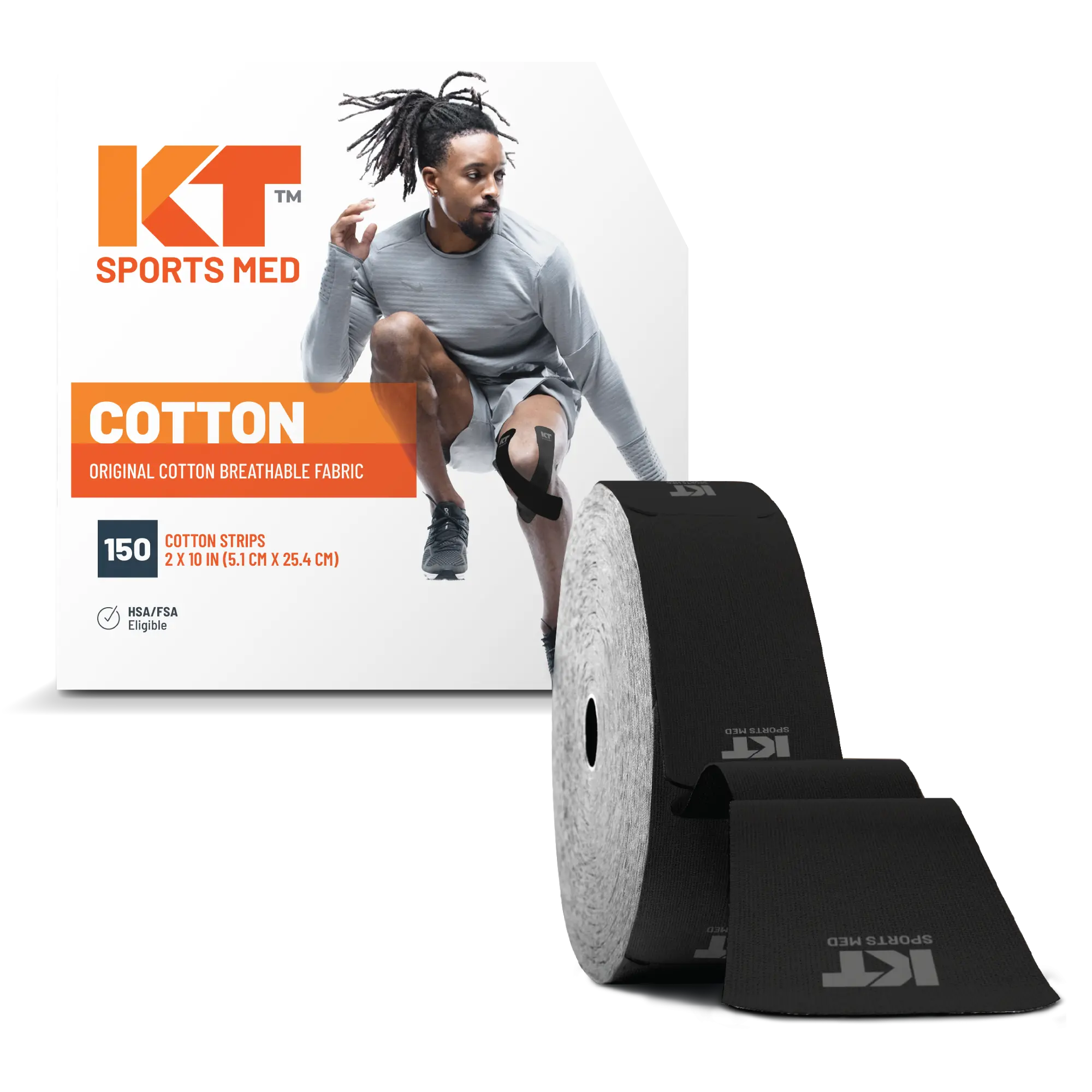 KT Tape Original Cotton kinesiology tape in Black – 150 precut 10 inch strips for joint and muscle support#color_black