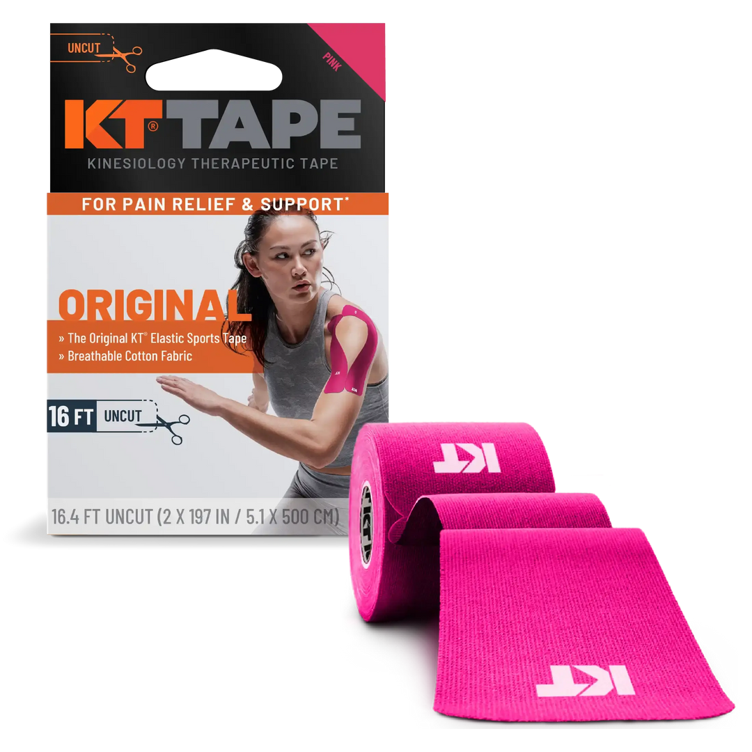 KT Tape Original Cotton kinesiology tape in Pink – 16 ft uncut roll for gentle joint and muscle support#color_pink