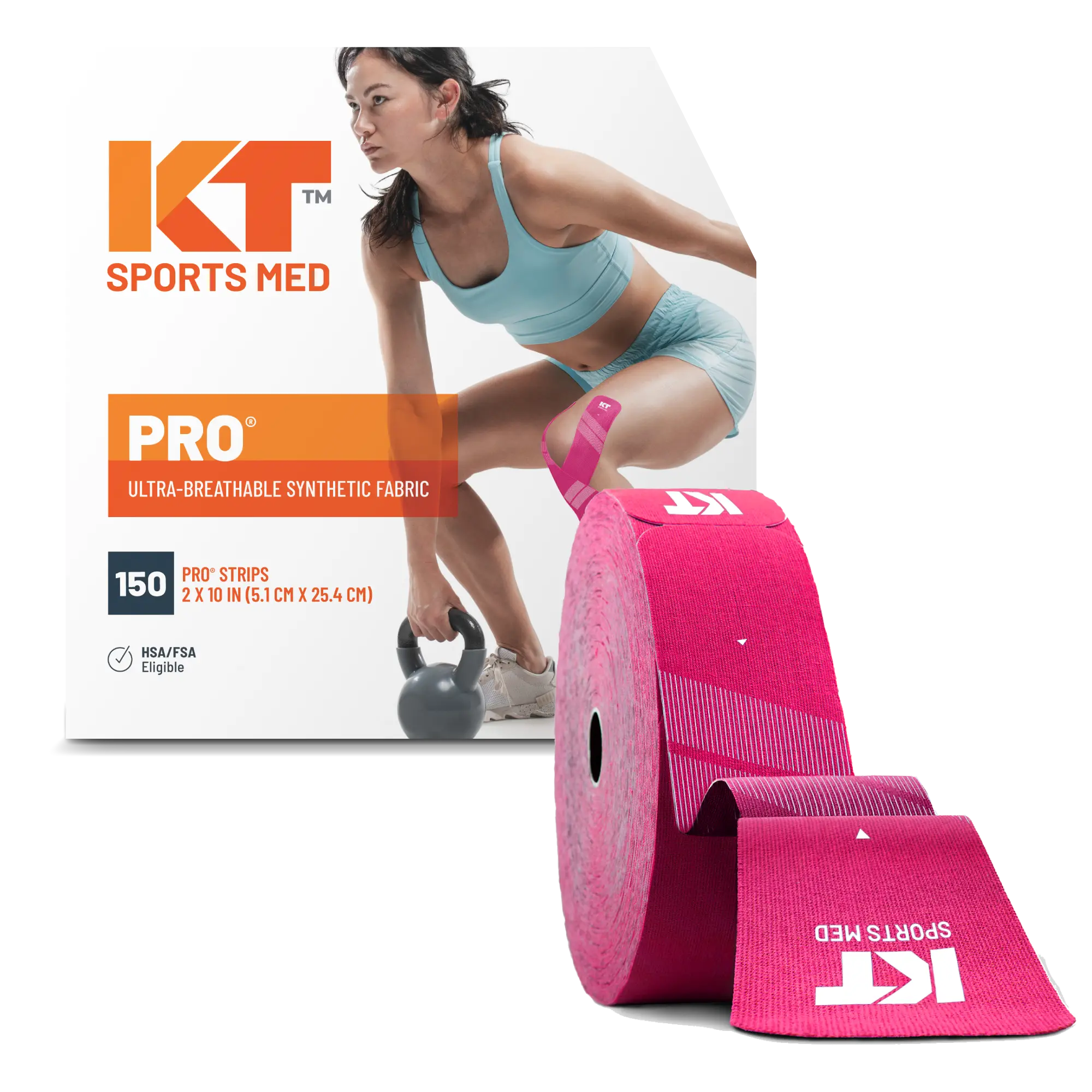 KT Tape Pro synthetic water-resistant kinesiology tape in Hero Pink – 150 precut 10 inch strips for muscle and joint support#color_hero-pink