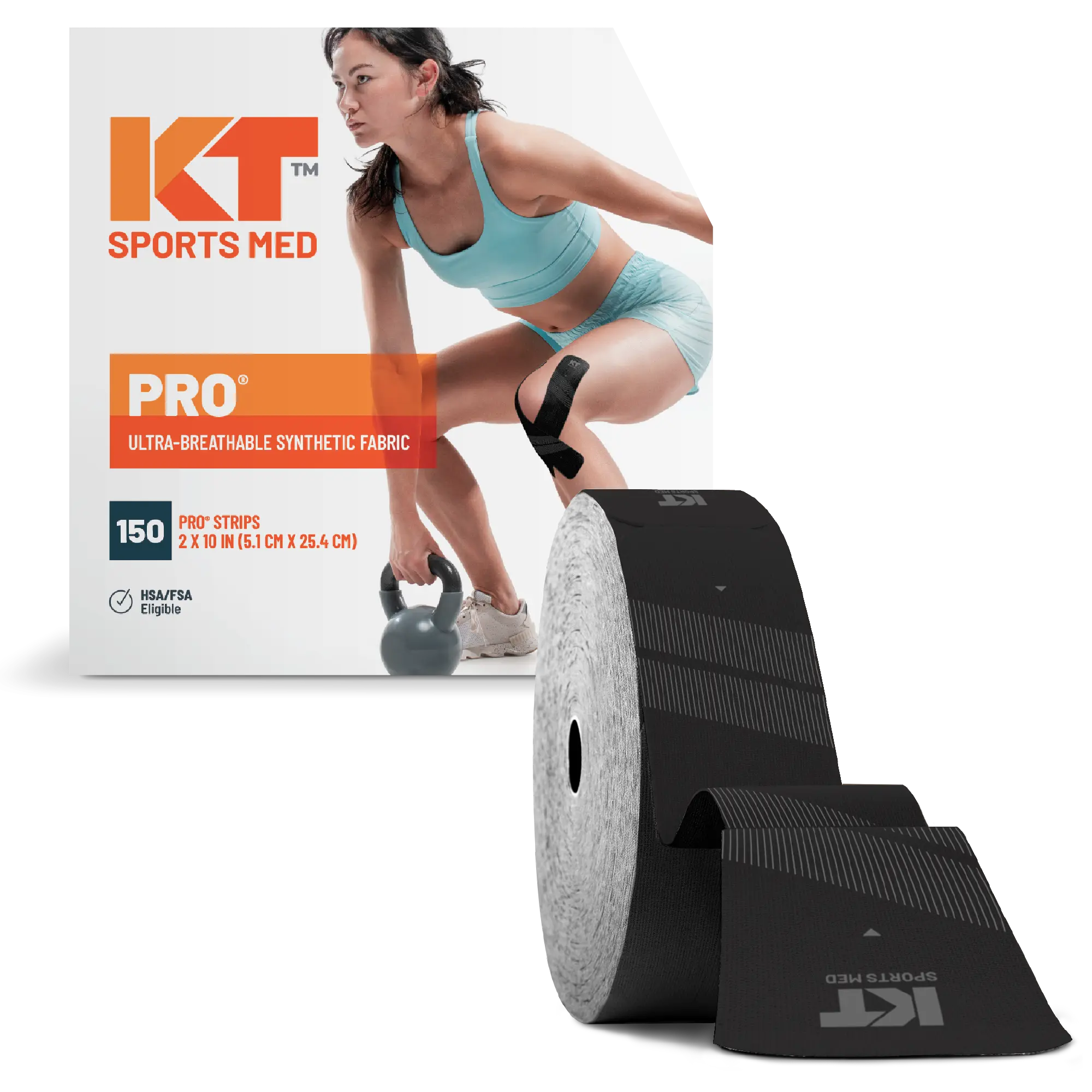 KT Tape Pro synthetic water-resistant kinesiology tape in Jet Black – 150 precut 10 inch strips for muscle and joint support#color_jet-black