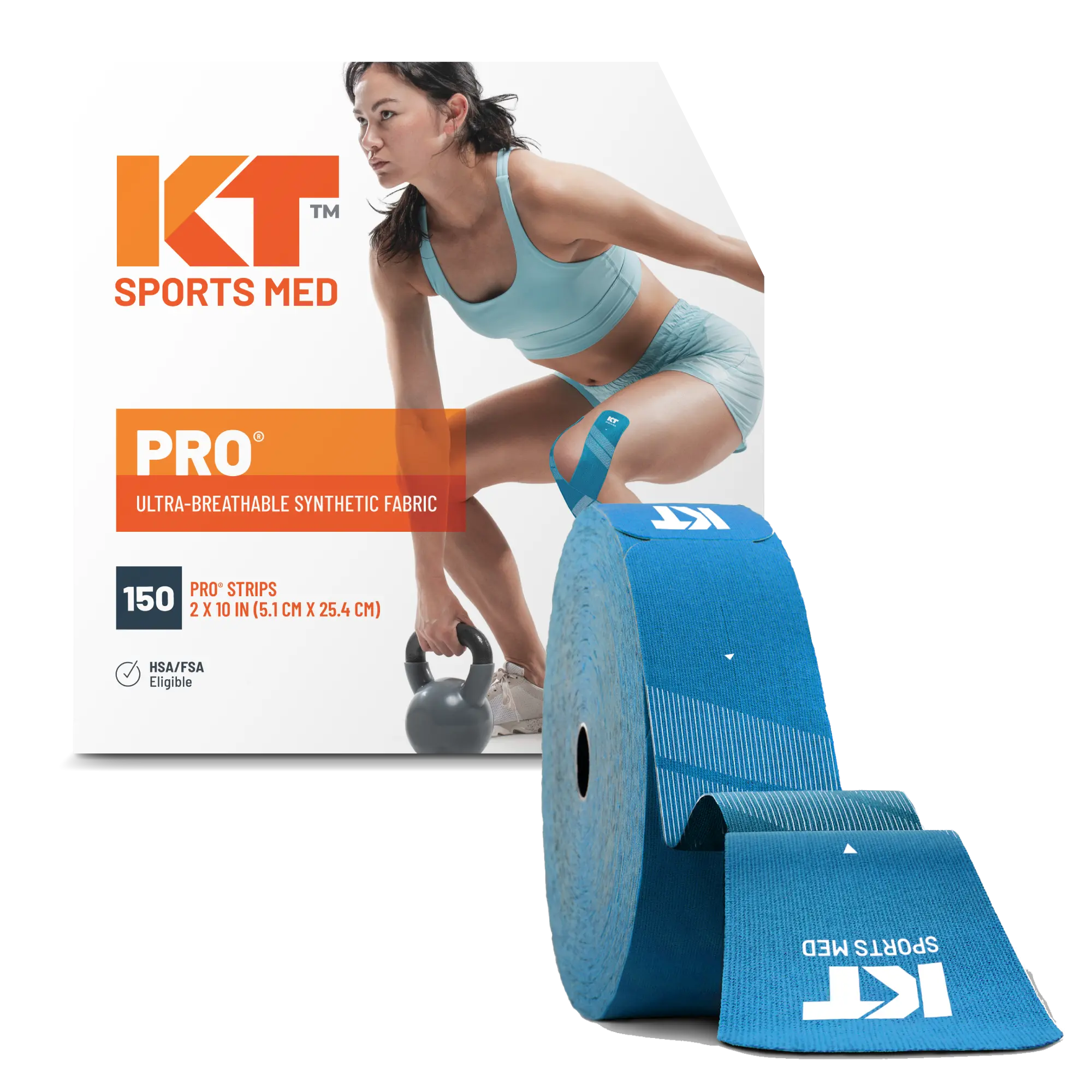 KT Tape Pro synthetic water-resistant kinesiology tape in Laser Blue – 150 precut 10 inch strips for muscle and joint support#color_laser-blue
