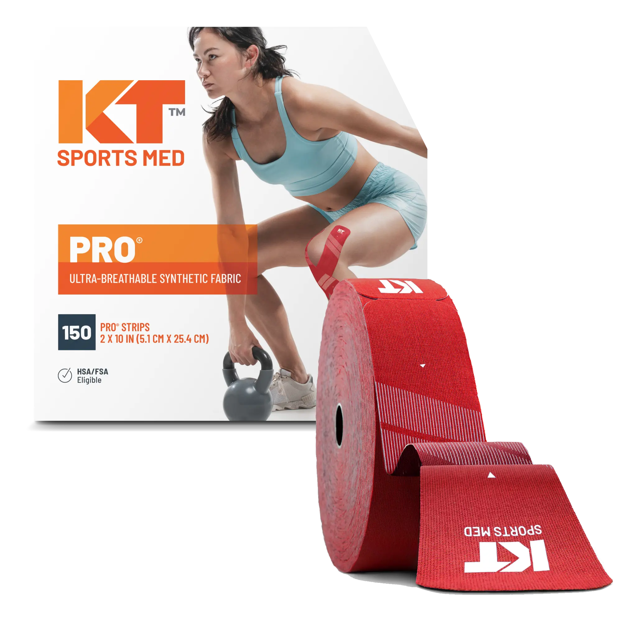 KT Tape Pro synthetic water-resistant kinesiology tape in Rage Red – 150 precut 10 inch strips for muscle and joint support#color_rage-red