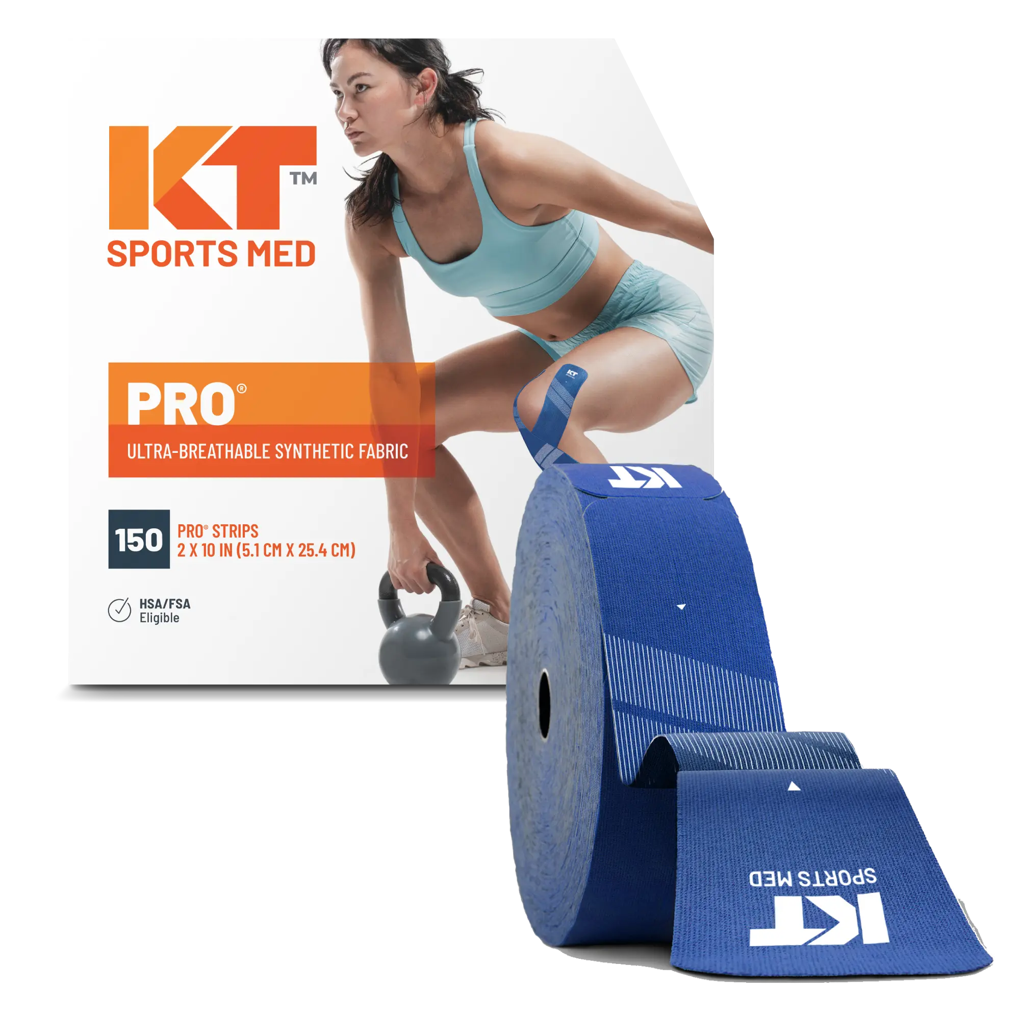 KT Tape Pro synthetic water-resistant kinesiology tape in Sonic Blue – 150 precut 10 inch strips for muscle and joint support#color_sonic-blue