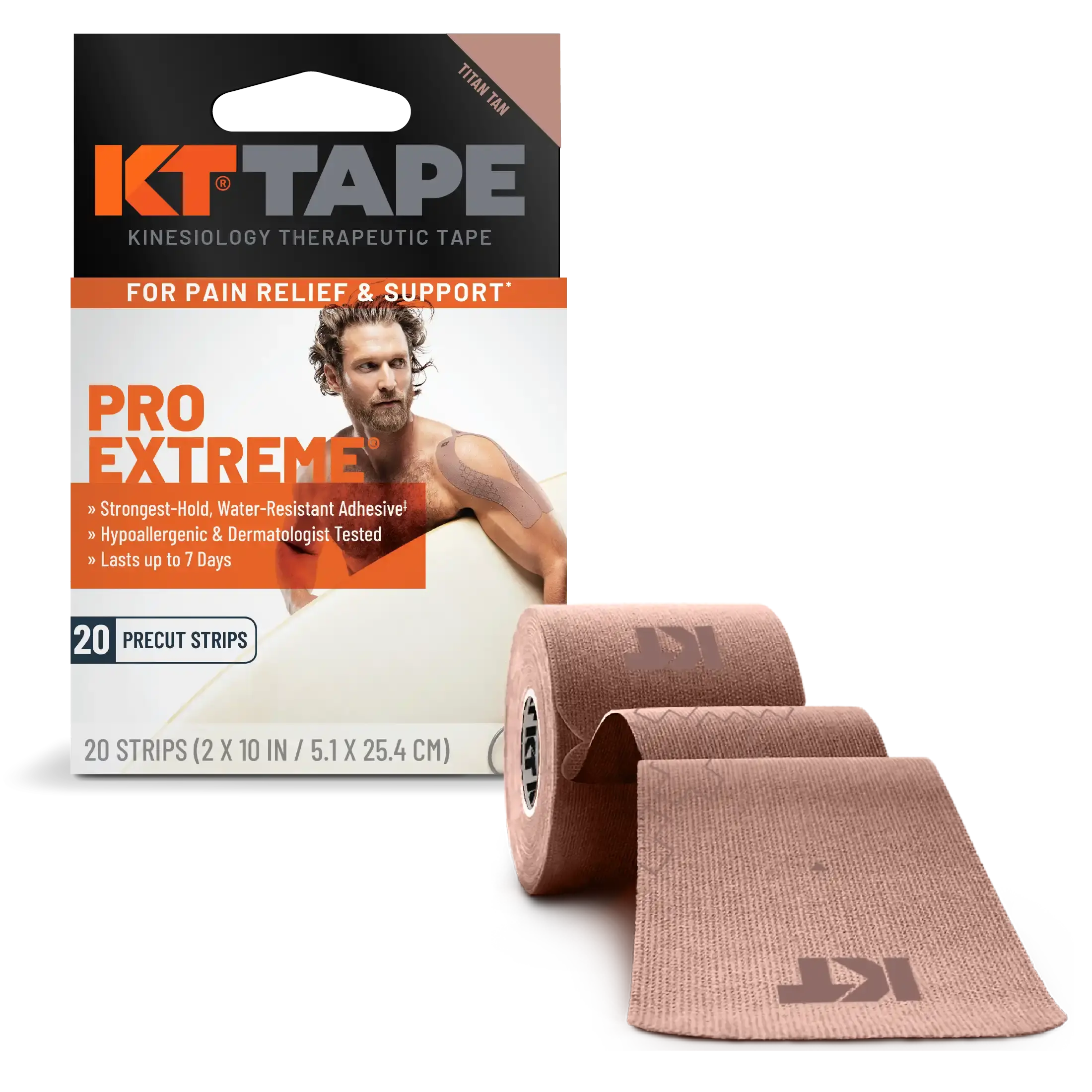 KT Tape Pro Extreme maximum strength kinesiology tape in Titan Tan - 20 precut strips for intense athletic support#color_titan-tan