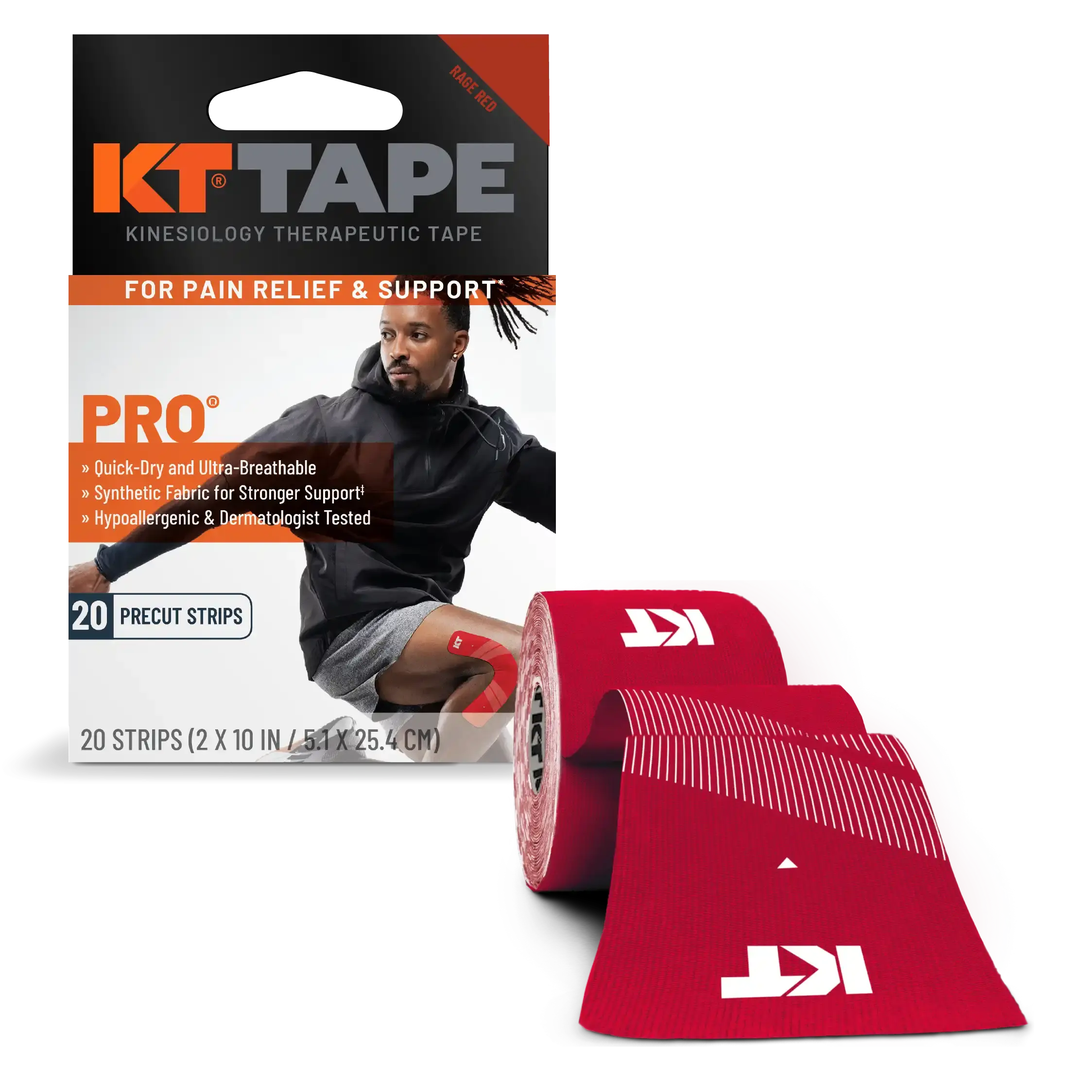 KT Tape Pro water-resistant synthetic kinesiology tape in Rage Red - 20 precut strips for muscle support and pain relief#color_rage-red