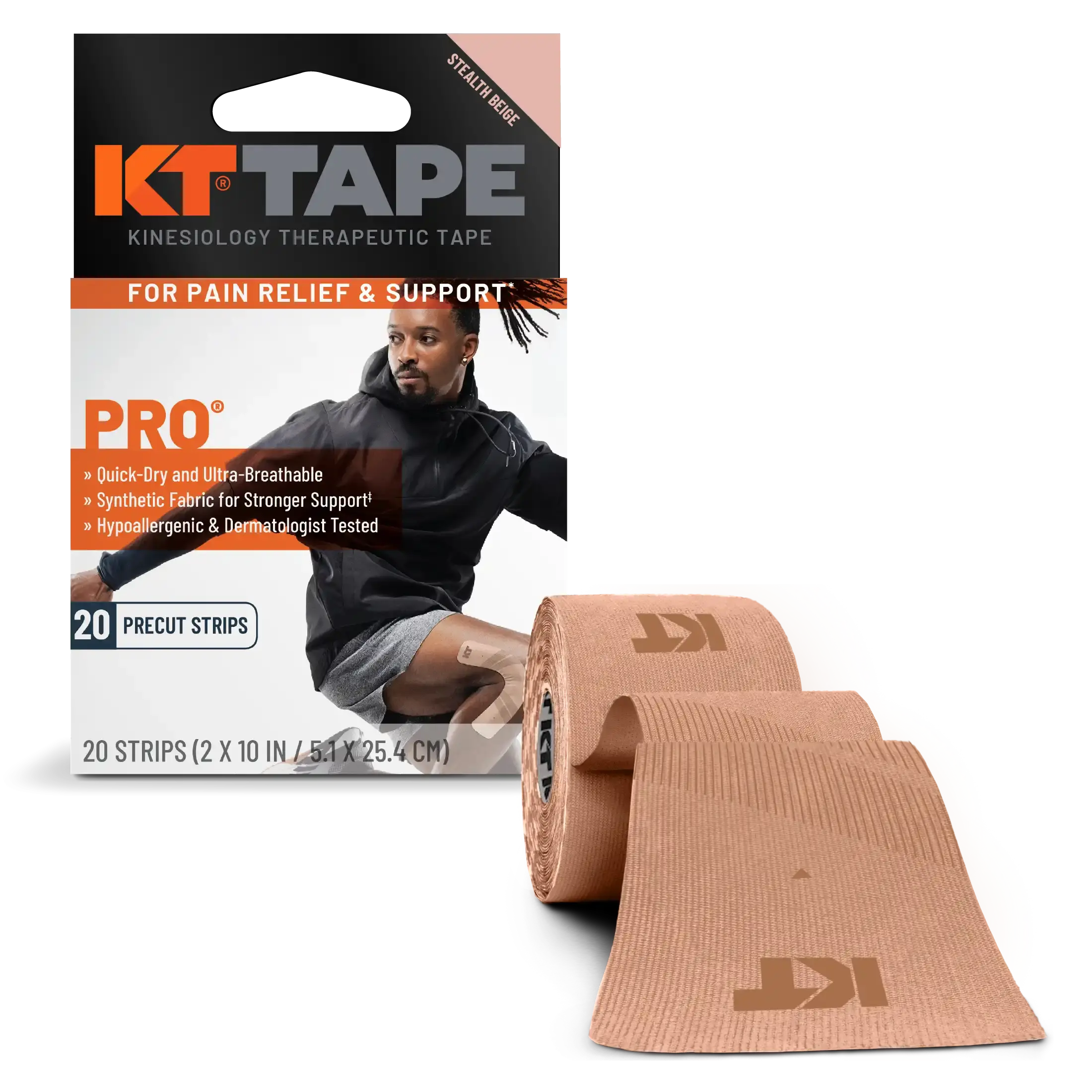 KT Tape Pro water-resistant synthetic kinesiology tape in Stealth Beige - 20 precut strips for muscle support and pain relief#color_stealth-beige 